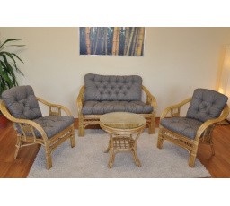 Ratanová sedací souprava Rio De Janeiro medová polstry šedý melír