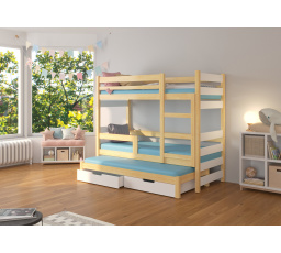 Třílůžková patrová postel s matracemi KARLO Pine+White