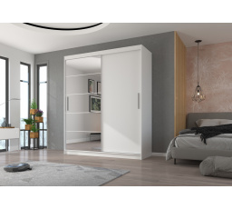 Šatní skříň s posuvnými dveřmi a zrcadlem ESTI 180 Bílá+Bílá