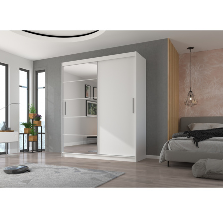 Šatní skříň s posuvnými dveřmi a zrcadlem ESTI 180 Bílá+Bílá