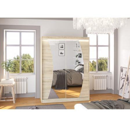 Posuvná skříň se zrcadlem a LED osvětlením MODESTO 150 Sonoma+Sonoma