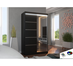 Šatní skříň s posuvnými dveřmi, zrcadlem a LED osvětlením NICEA 120 Černá+Černá