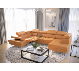 Rohová sedací souprava GALAXY MAX II , relax s funkcí spaní 215x350x170 přírodní kůže - žlutá , levá