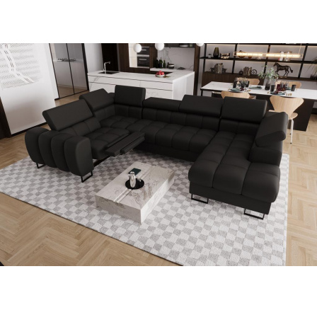 Rohová sedací souprava ASPEN MAX II , relax 198x350x170 cm přírodní kůže - černá kůže , levá