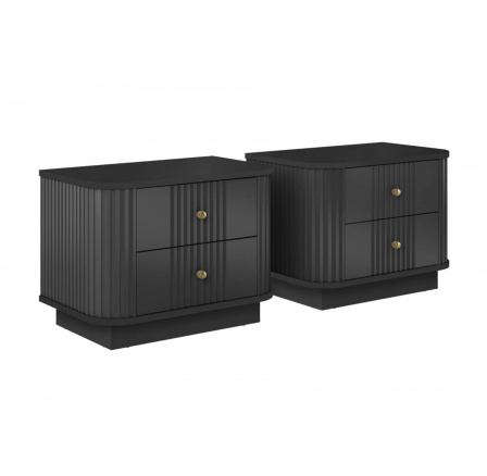 2 x VESPER NOČNÍ STOLEK 56 2SZ - černý MDF / černý MDF / zlaté úchyty / sokl