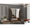 Šatní skříň s posuvnými dveřmi, zrcadlem a LED osvětlením CHARLOTTE 180 Choco+Choco