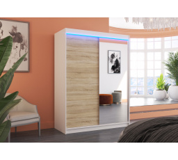 Posuvná skříň se zrcadlem a LED osvětlením JORDI 150 Bílá+Sonoma