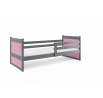 Dětská postel RICO 90x190 cm, s matrací, Grafit/Růžová