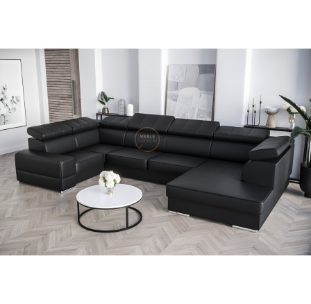 Rohová sedací souprava ROYAL MAX I 210x375x185 - černá eko kůže , levá