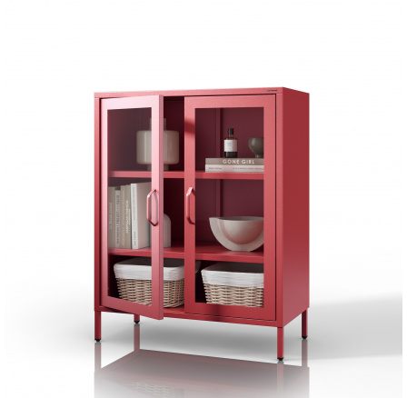 Nízka prosklená vitrína červená: Moderní GINA, 800 x 1015 x 400 mm