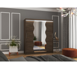 Posuvná skříň se zrcadlem a LED osvětlením KANSAS 180 Choco+Choco