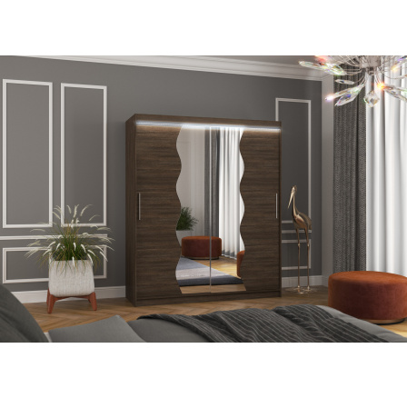 Posuvná skříň se zrcadlem a LED osvětlením KANSAS 180 Choco+Choco