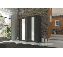 Posuvná skříň s lacobelem KAREN 200 Černá+Bílá Lacobel