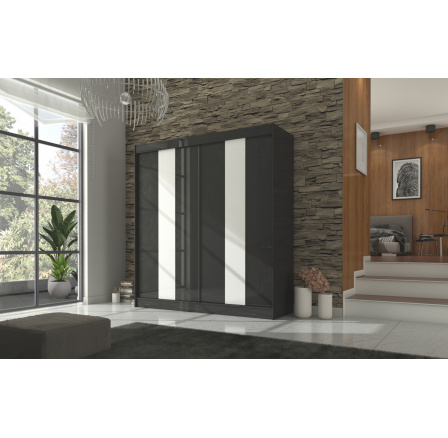 Posuvná skříň s lacobelem KAREN 200 Černá+Bílá Lacobel