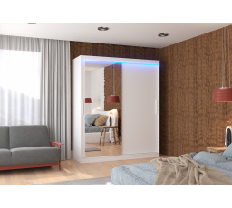 Posuvná skříň se zrcadlem a LED osvětlením TOM 180 Bílá+Bílá