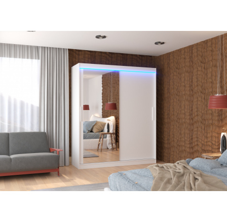 Posuvná skříň se zrcadlem a LED osvětlením TOM 180 Bílá+Bílá Posuvná skříň se zrcadlem a LED osvětlením TOM 180 Bílá+Bílá
