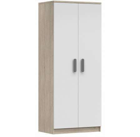 Šatní skříň 2D SMYK III - 06, Dub Sonoma/Bílá/Šedá
