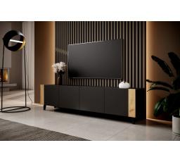 Tv komoda FARO, černá matná/ černá matná/ dub craft