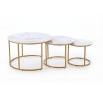 Konferenční stolky GILDA sada 3, efekt bílého mramoru / zlatý