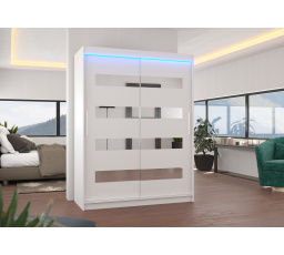 Posuvná skříň se zrcadlem a LED osvětlením BALTIC 150 Bílá+Bílá
