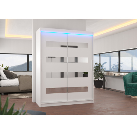 Posuvná skříň se zrcadlem a LED osvětlením BALTIC 150 Bílá+Bílá