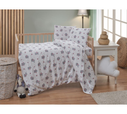 Bavlněné dětské povlečení do malé postýlky 90x135, 45x60 cm Slůně šedé nitěný knoflík