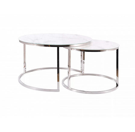 Konferenční stůl ATLANTA B - set 2 stolů, bílý efekt mramoru/chrom