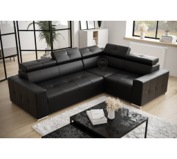 Rohová sedací souprava MARGO II 270×197 přírodní kůže - černá kůže , pravá