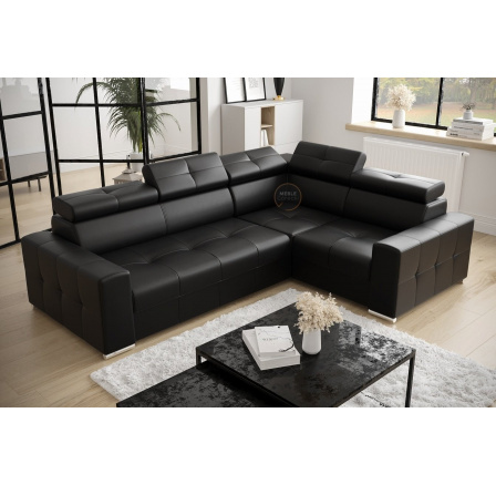 Rohová sedací souprava MARGO II 270×197 přírodní kůže - černá kůže , pravá