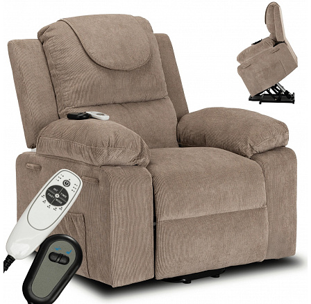 Elektricky polohovatelné masážní křeslo FENIX s funkcí vstávání Béžové