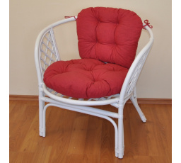 Ratanové křeslo Bahama bílé polstr vínový melír