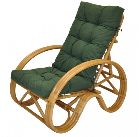 Ratanové křeslo polohovací medové polstr tmavě zelený melír