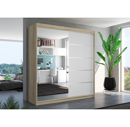 Posuvná skříň se zrcadlem OLIVER 200 Sonoma+White