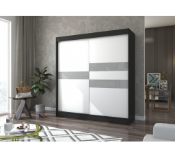 Šatní skříň s posuvnými dveřmi s lacobelem BATIA 200 Černá+Bílá