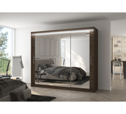 Šatní skříň s posuvnými dveřmi, zrcadlem a LED osvětlením CHESTER 250 Choco+Choco