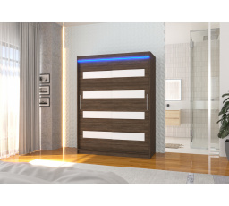 Posuvná skříň s lacobelem a LED osvětlením MARTINEZ 150 Choco+White Lacobel