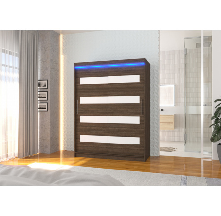 Posuvná skříň s lacobelem a LED osvětlením MARTINEZ 150 Choco+White Lacobel Posuvná skříň s lacobelem a LED osvětlením MARTINEZ 150 Choco+White Lacobel