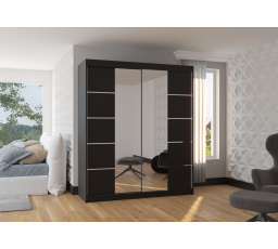 Posuvná skříň se zrcadlem TRAVES 180 Černá+Černá