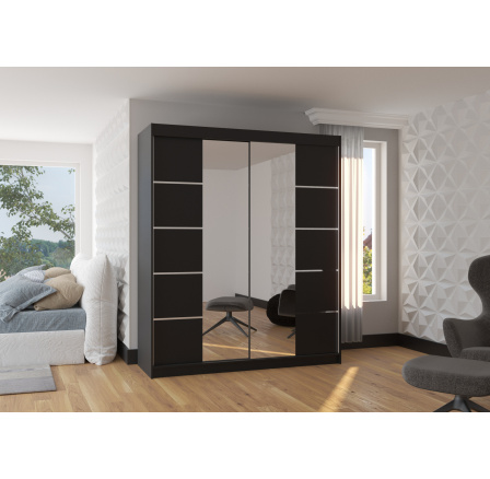 Posuvná skříň se zrcadlem TRAVES 180 Černá+Černá