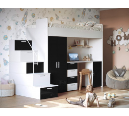 Patrová postel PARADISE 4S, Bílá Černá lesk