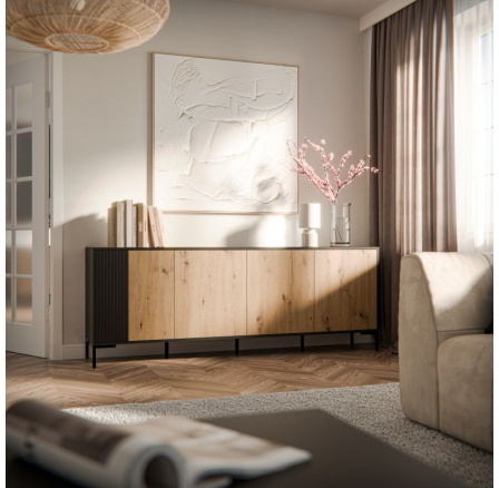 Komoda MERCI 200, černá/ dub artisan