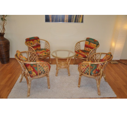 Ratanová sedací souprava Bahama 4+1 polstry červená mozaika indo