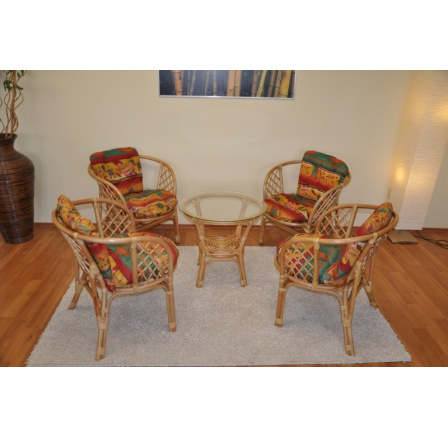 Ratanová sedací souprava Bahama 4+1 polstry červená mozaika indo