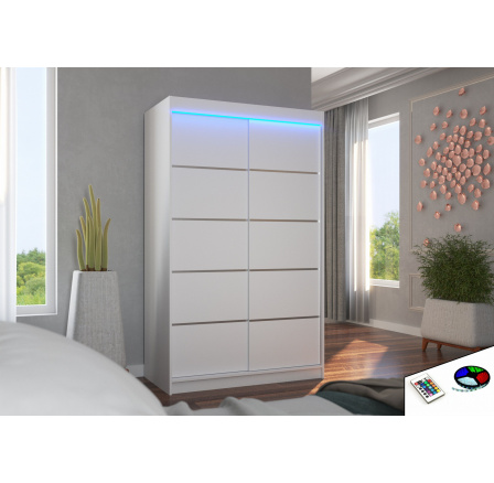 Posuvná skříň s LED osvětlením BENISSO 120 Bílá+Bílá