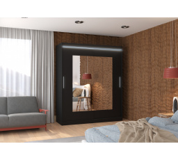 Posuvná skříň se zrcadlem a LED osvětlením ROSETTE 180 Černá+Černá