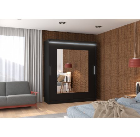 Posuvná skříň se zrcadlem a LED osvětlením ROSETTE 180 Černá+Černá