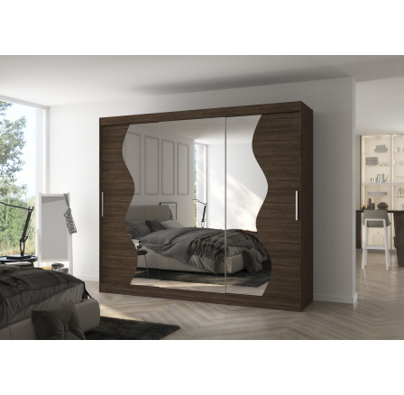Šatní skříň s posuvnými dveřmi a zrcadlem SHARON 250 Choco+Choco