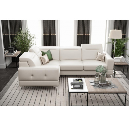Rohová sedací souprava MALIBU přírodní kůže 250X180 cm - levá, Kůže  bílá