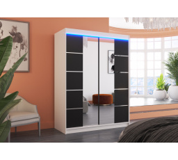 Posuvná skříň se zrcadlem a LED osvětlením NORDIC 150 Bílá+Černá