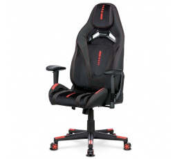 Herní křeslo, houpací mechanismus, černá látka, KA-F07 RED